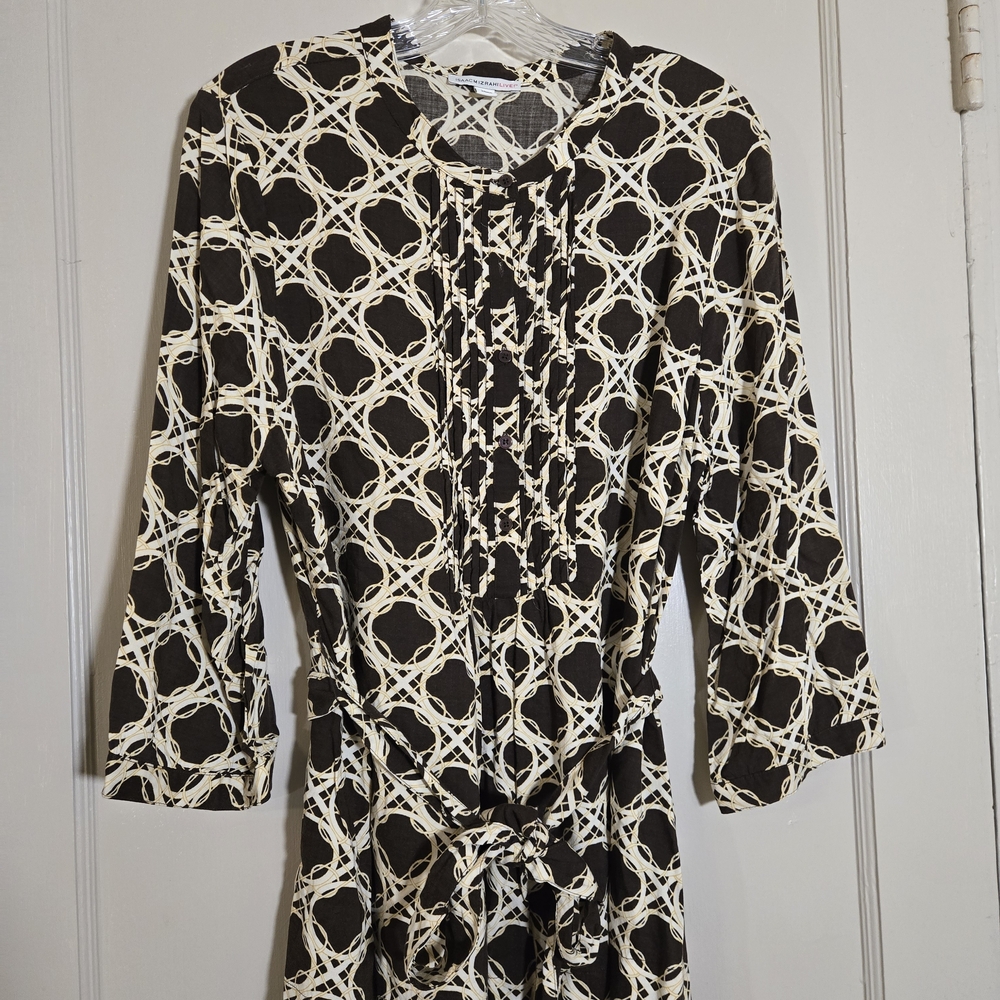Isaac Mizrahi Brown and Cream Geometric Dress